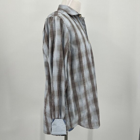 Tommy Bahama Mens Long Sleeve Button-Up Shirt M/M 100% Cotton Brown & Blue Plaid - Picture 4 of 9